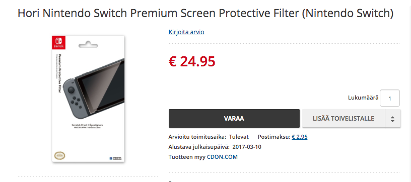 Hori Nintendo Switch Premium Screen Protective Filter (Nintendo Switch)