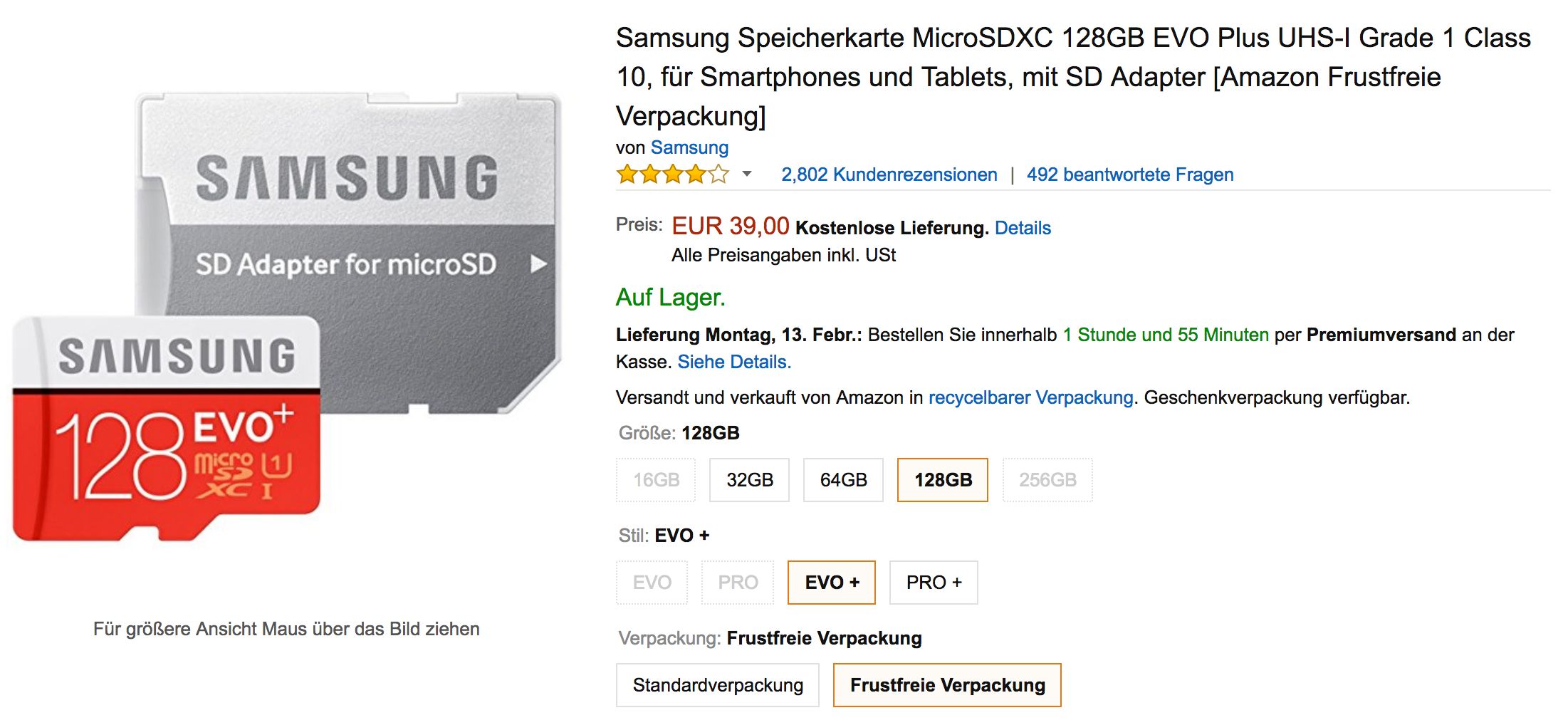Samsung Speicherkarte MicroSDXC 128GB EVO Plus