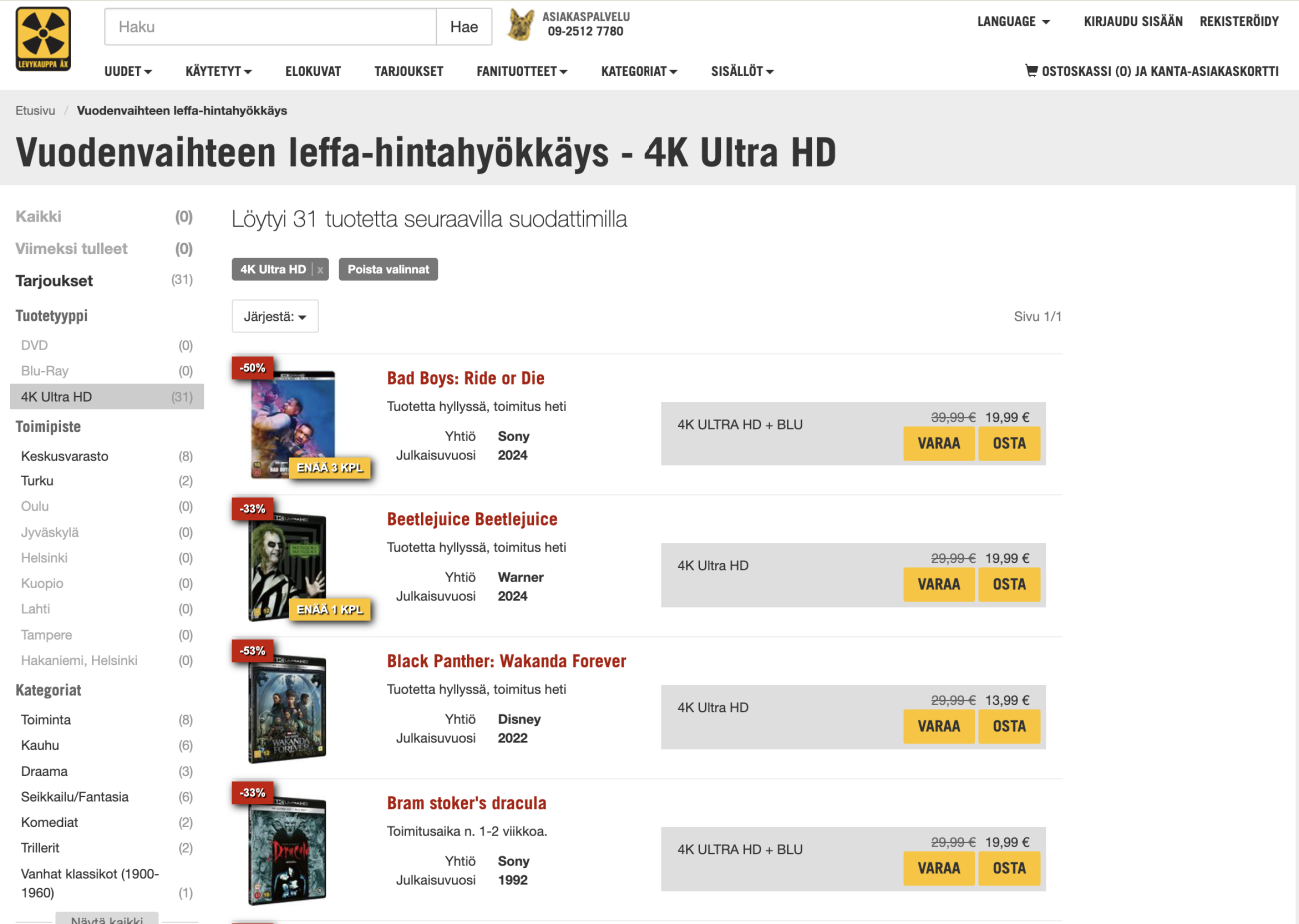 Vuodenvaihteen leffa-hintahyökkäys - 4K Ultra HD